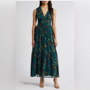 NWT Chelsea28 green print maxi chiffon dress Size XL